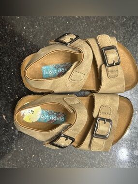 Scott David Lil Zachary toddler sandals in a tan hue with a double-buckle strap